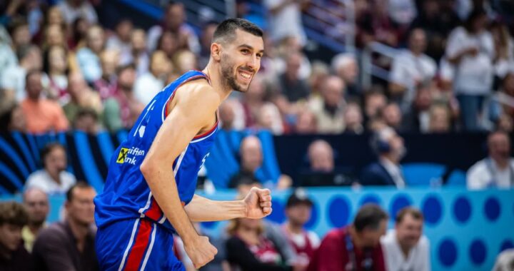 Ognjen Dobrić in action vs Latvia, August 30th 2025, EuroBasket