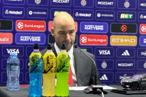 Vasilis Spanulis - trener KK Monako na pres konferenciji nakon meča sa Partizanom, 11.11.2025.