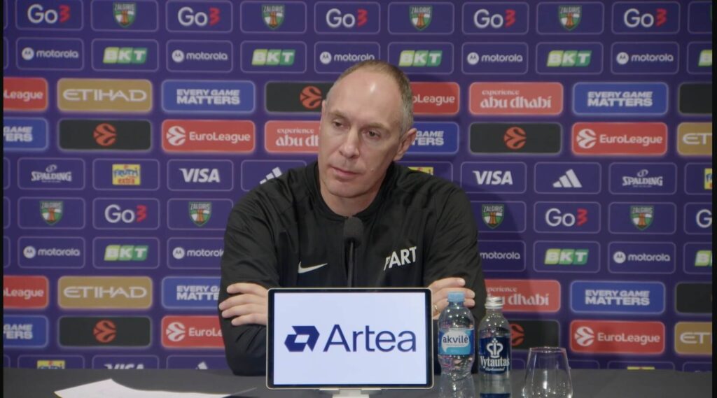 Trener KK Partizan Mirko Ocokoljić na pres konferenciji nakon meča sa ekipom Žalgirisa, 19.12.2025.